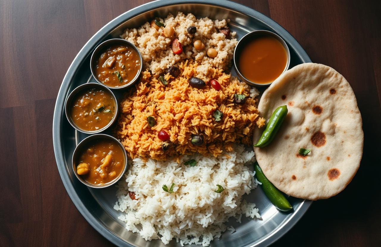 ताज़ा बना भारतीय थाली